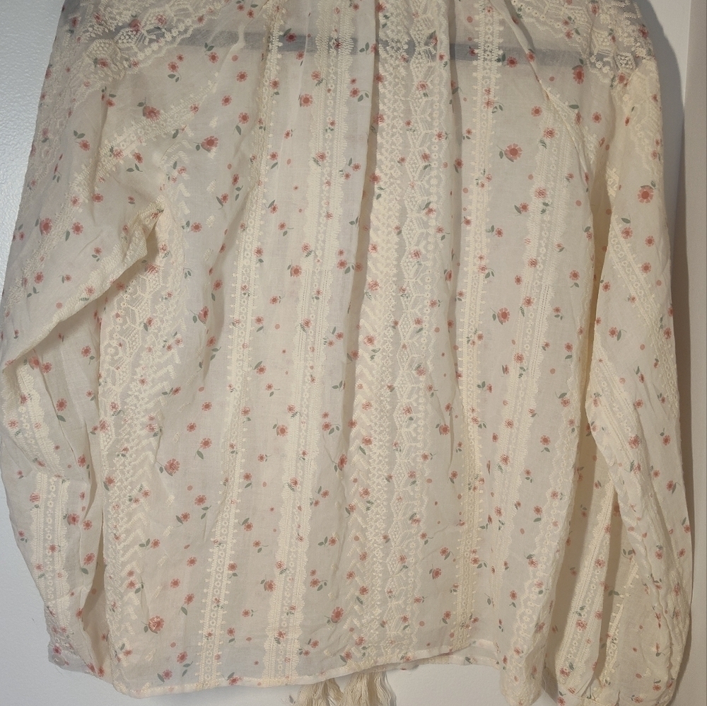 Floral Cream Blouse with Pink Accents Size M #613 - Picture 3 of 3